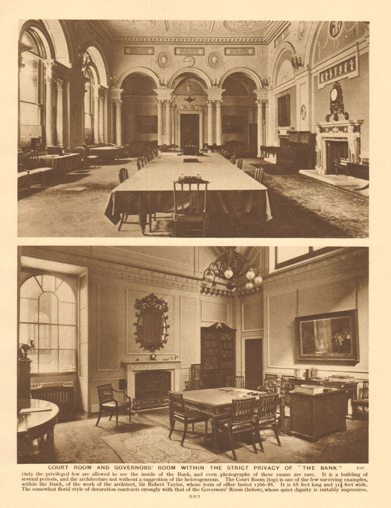Court Room and Governors' Room within The Bank of England 1926 old print